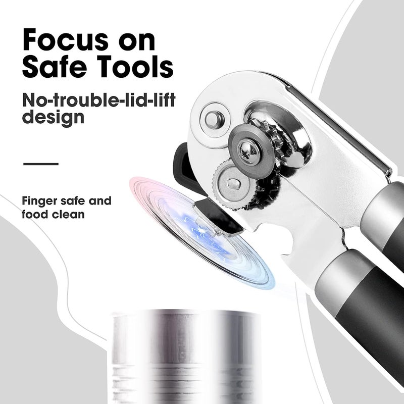 Beneno Heavy Duty Hand Can Opener Manual with Magnet, Durable Sharp Carbon Steel Blade Smooth Cutting, Big Effort-Saving Knob & Soft Grip Handle, Multifunctional Kitchen Tool with Bottle Opener, Black - Image 5